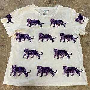 Queen of Sparkles brand! Like New Kids xl Sequin Tiger Shirt - Purple on White
